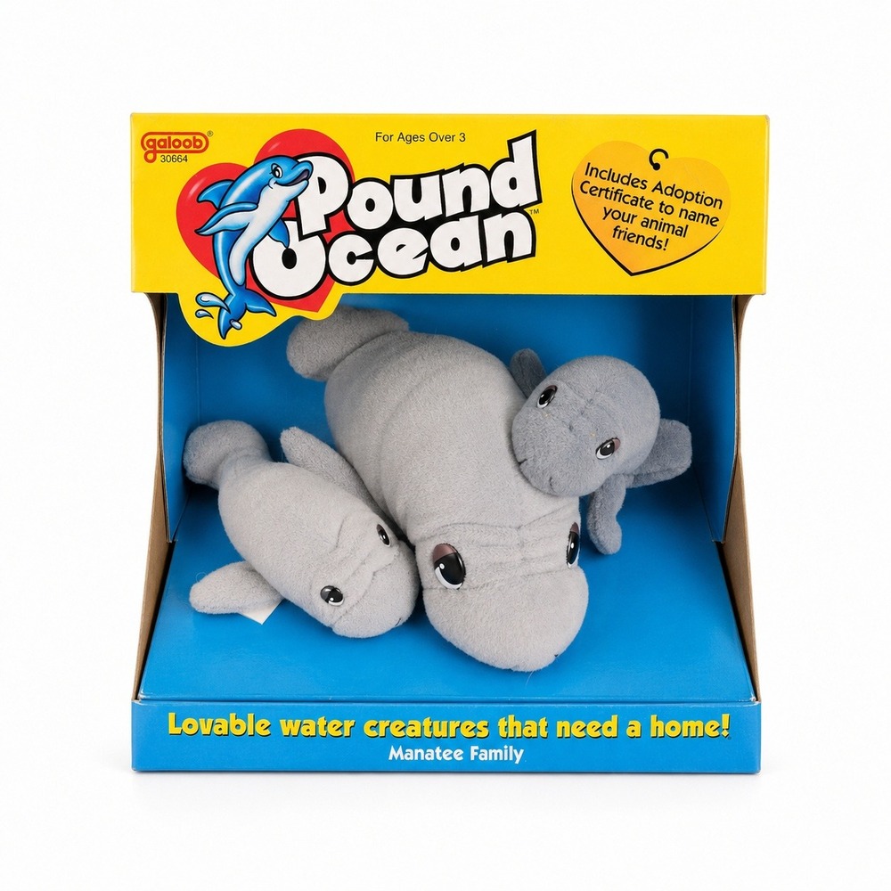 Vintage 1999 Galoob Pound Ocean Manatee Family Plush Set 30664‎ New in Box